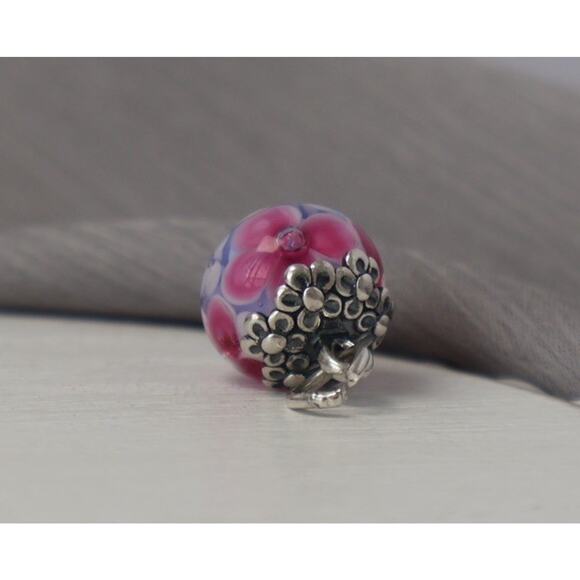 Retired J.A 925 Spring Blossom Finial Pink Blossom Glass Charm 4.17G/0.7in - Picture 1 of 5